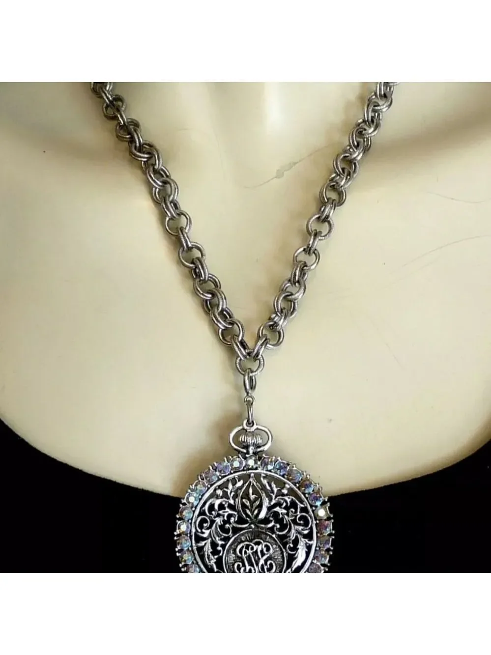 VTG JUDY LEE AB RHINESTONE POCKET WATCH DESIGN PENDANT NECKLACE EARRINGS LOT 20